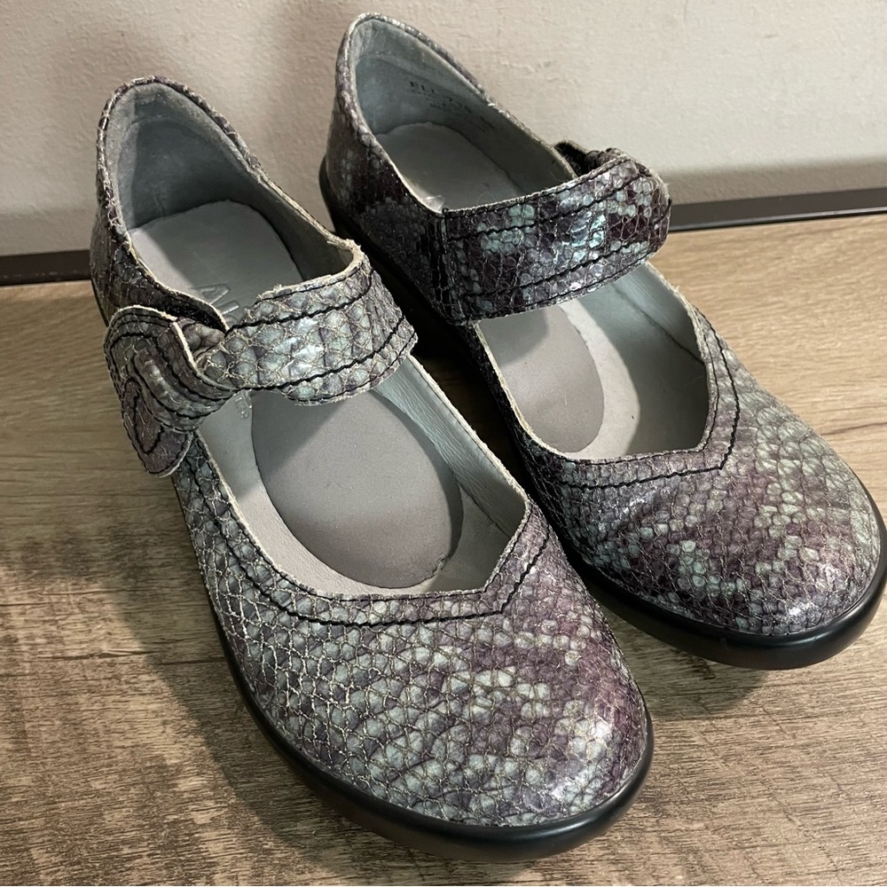 Women's ALEGRIA Onyx Snake Leather ELLA Wedge MARY JANE Comfort SHOES  36